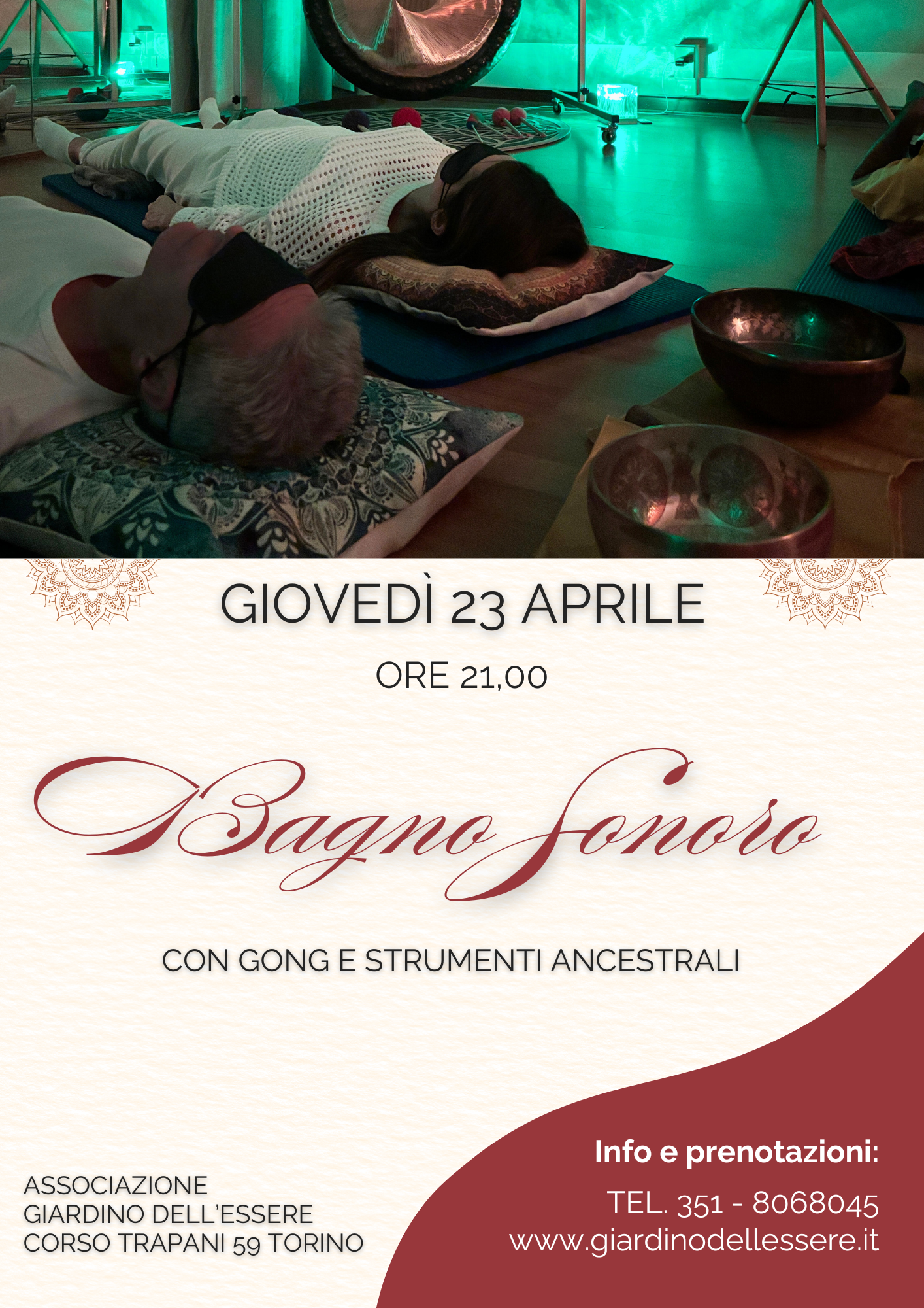 BAGNO SONORO CON GONG E CAMPANE TIBETANE